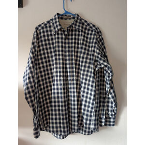 Men's Haggar Navy & White Plaid Casual Button Down Shirt M